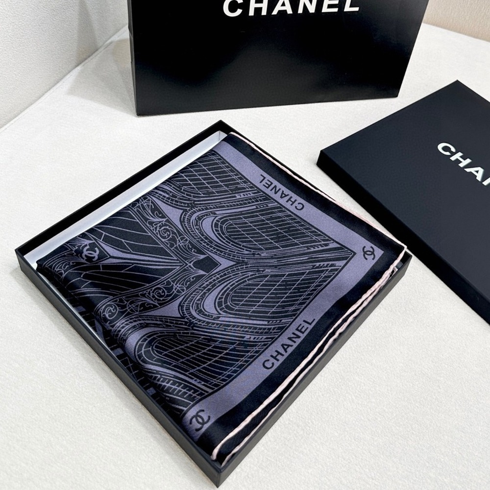 CHANEL Graphite Architectural Silk Scarf